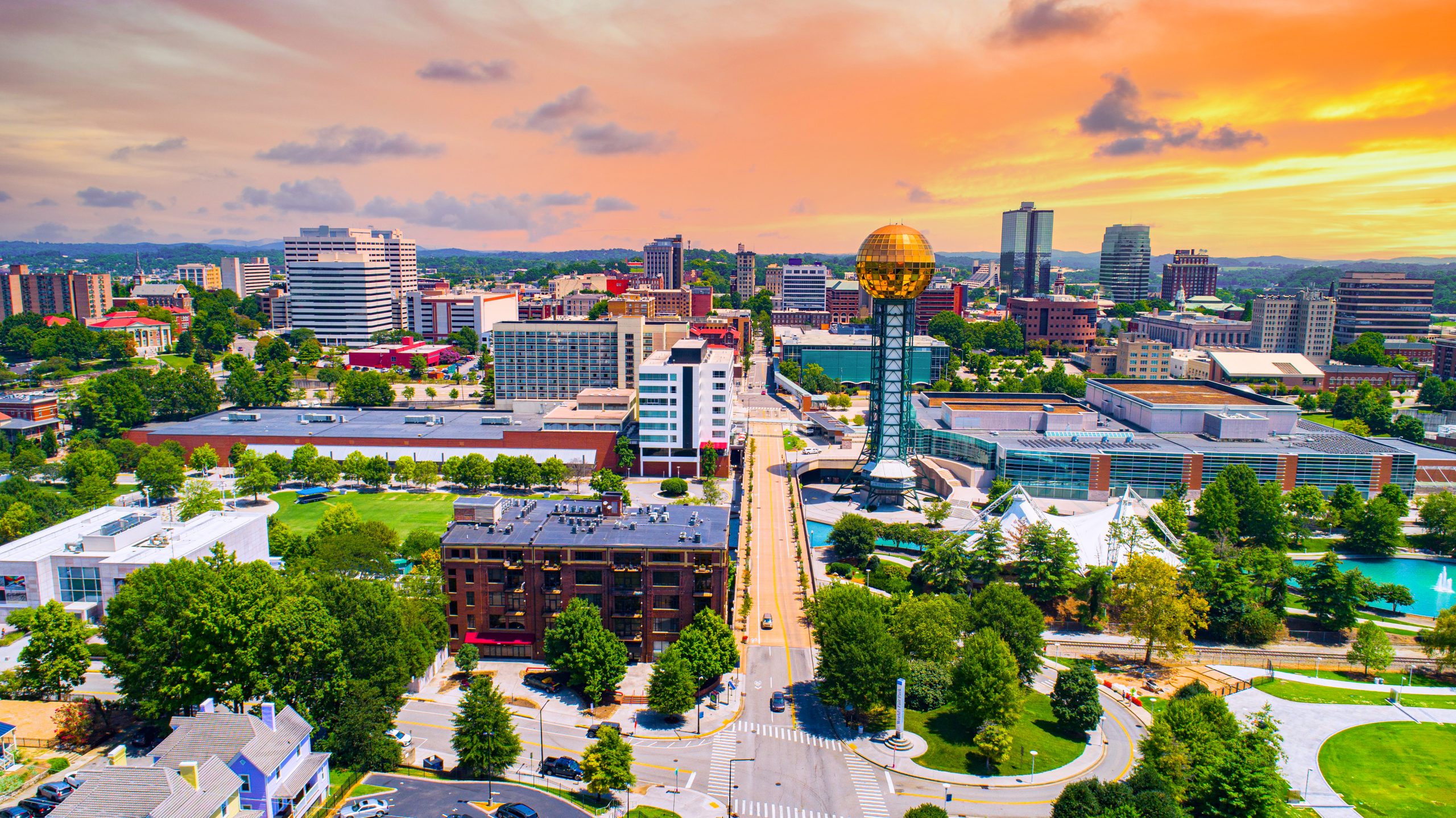 Knoxville, Tennessee, TN Downtown Drone Skyline Aerial Image