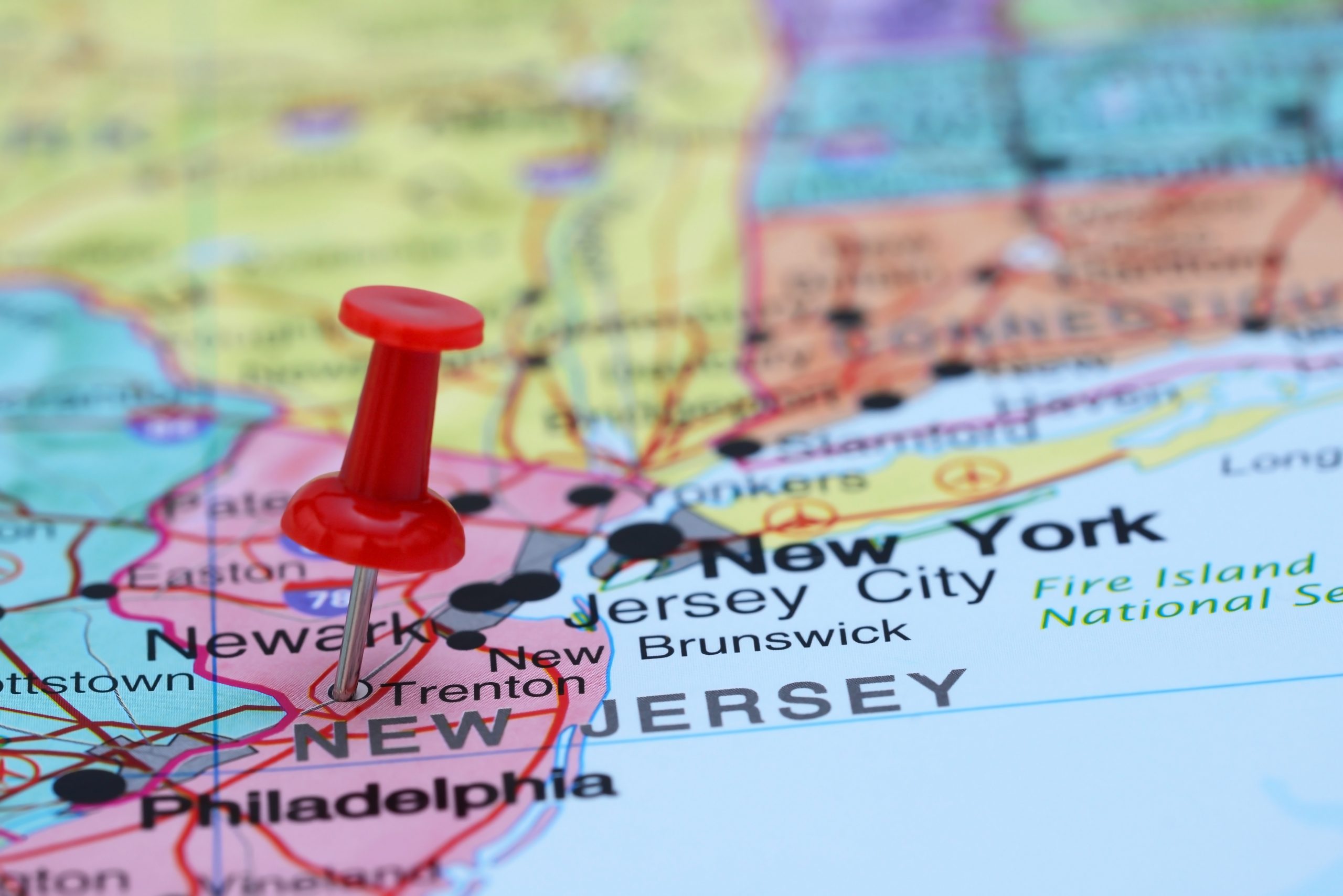 New Jersey pinned on a map